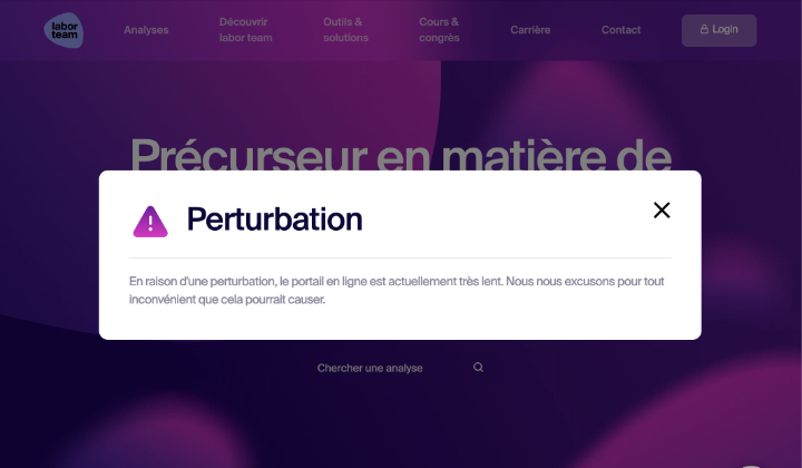 message de perturbation sur le site de labor team